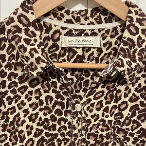 We The Free Leopard Print Button Down Short Sleeve Shirt
